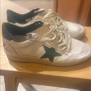 Golden Goose Cream leather and Dark Green Ballstar Sneakers